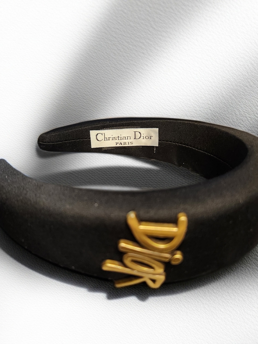 Christian Dior Black Padded Headband with Gold Logo